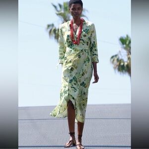 Light Green Floral Wrap Dress